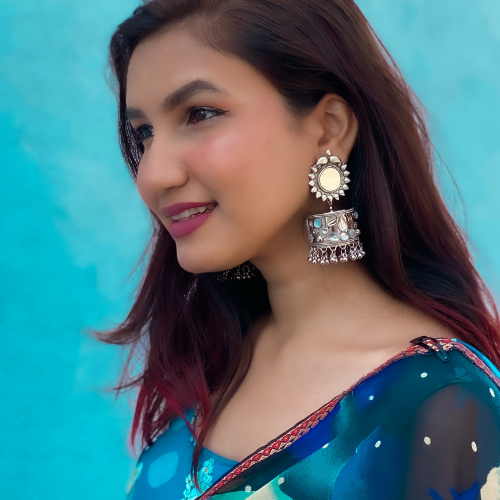 Afgani German Silver Oxidized Jhumki Earrings for Women (DESIGN 309)