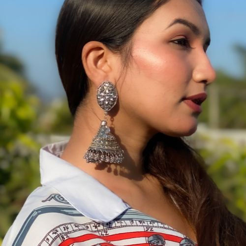 Afgani German Silver Oxidized Jhumki Earrings for Women (DESIGN 545)