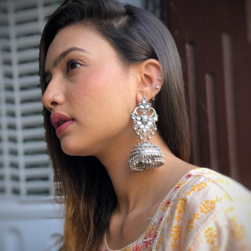 Floral Swirl Oxidised Jhumka (DESIGN 273)