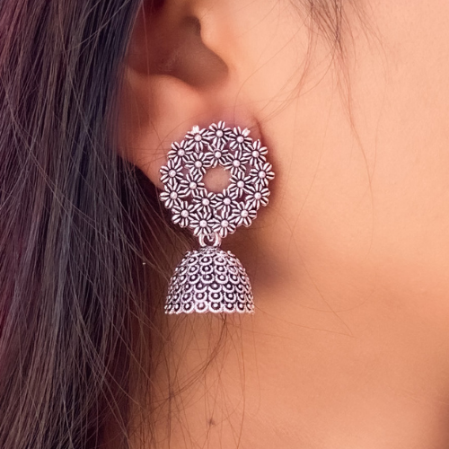 Afgani German Silver Oxidized Jhumki Earrings for Women (DESIGN 346)