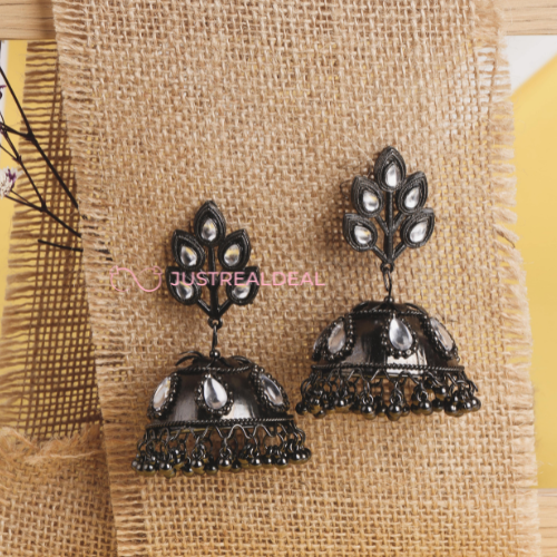 Crystal Ivy Oxidised Jhumkis (DESIGN 483)