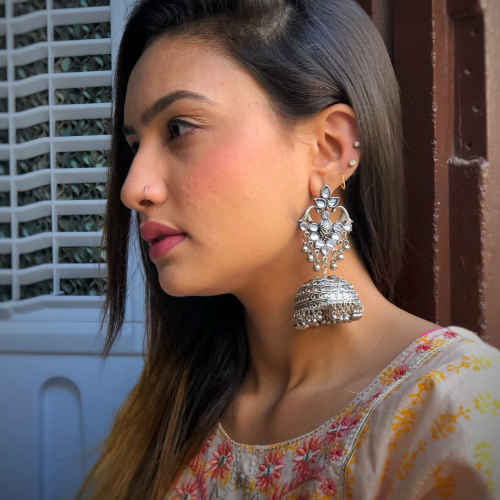 Floral Swirl Oxidised Jhumka (DESIGN 273)
