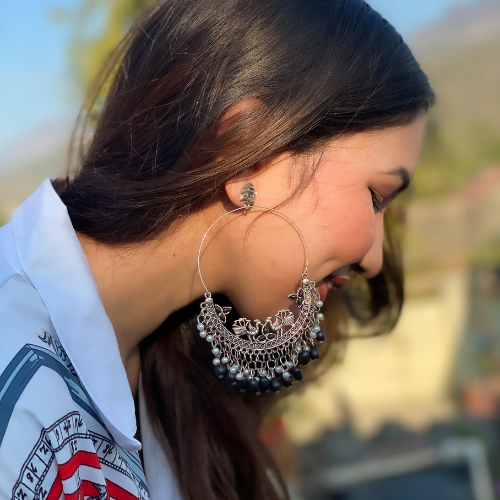 Dancing Peacock Hoop Oxidised Jhumkas (DESIGN 547)