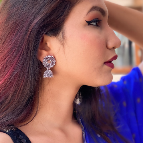 Afgani German Silver Oxidized Jhumki Earrings for Women (DESIGN 346)