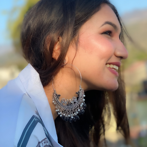 Dancing Peacock Hoop Oxidised Jhumkas (DESIGN 547)