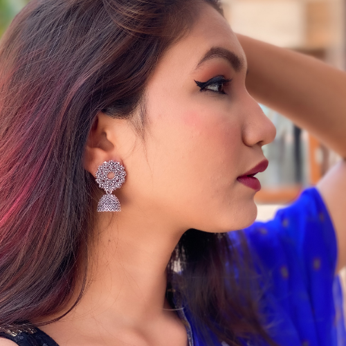 Afgani German Silver Oxidized Jhumki Earrings for Women (DESIGN 346)