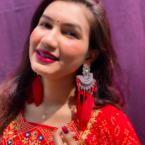 Red Feathered Fringe Fashion Earrings (DESIGN 326)