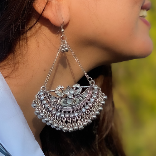 Afgani German Silver Oxidized Jhumki Earrings for Women (DESIGN 537)