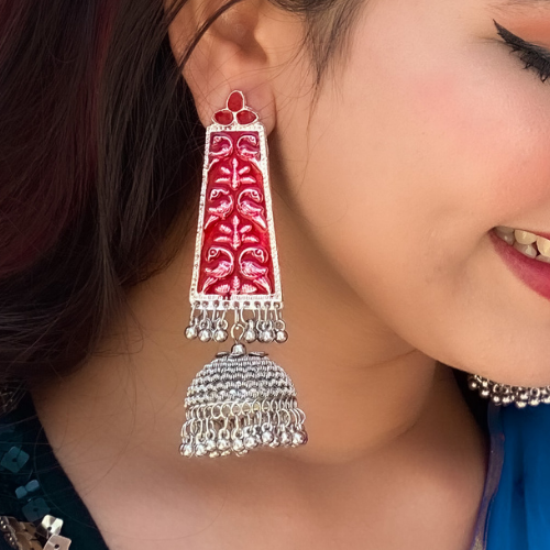 Afgani German Silver Oxidized Jhumki Earrings for Women (DESIGN 347)