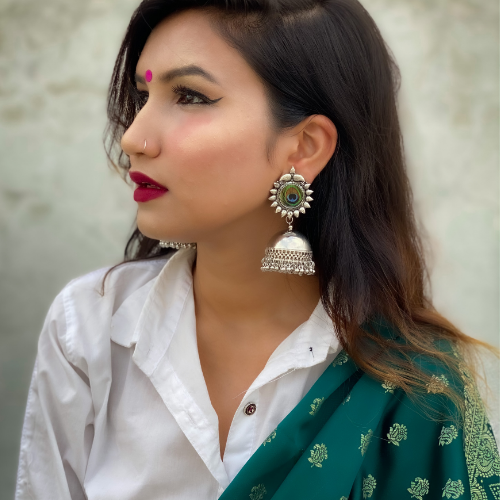 Afgani German Silver Oxidized Jhumki Earrings for Women (DESIGN 136)