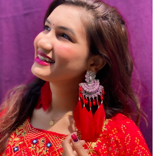 Red Feathered Fringe Fashion Earrings (DESIGN 326)