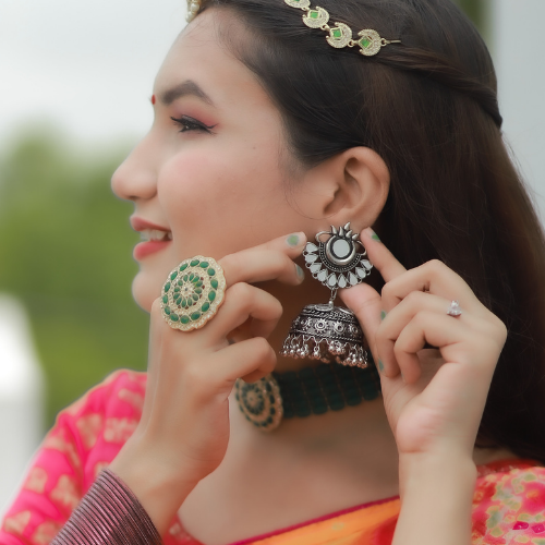 Afgani German Silver Oxidized Jhumki Earrings for Women (DESIGN 51)