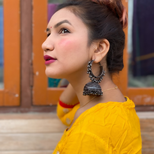 Afgani German Silver Oxidized Jhumki Earrings for Women (DESIGN 333)