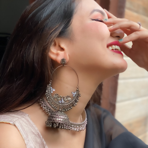 Peacock Hooped Oxidised Jhumkas (DESIGN 127)