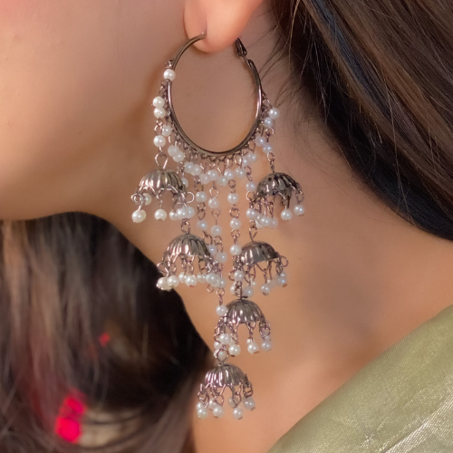 Afgani German Silver Oxidized Jhumki Earrings for Women (DESIGN 506)