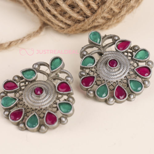 Floral Fable Oxidised Jhumkis (DESIGN 574)
