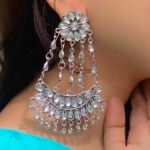 Afgani German Silver Oxidized Jhumki Earrings for Women (DESIGN 116)