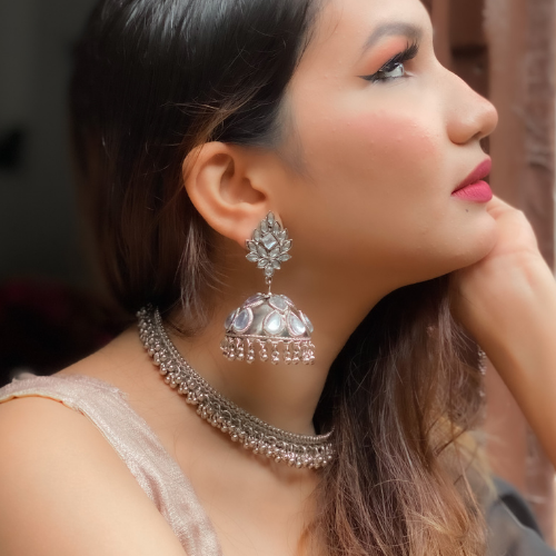 Afgani German Silver Oxidized Jhumki Earrings for Women (DESIGN 69)