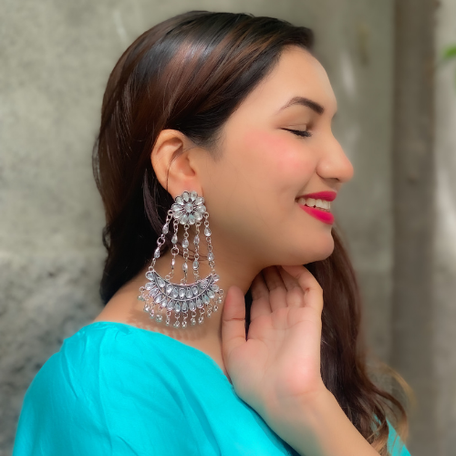 Afgani German Silver Oxidized Jhumki Earrings for Women (DESIGN 116)