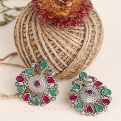 Floral Fable Oxidised Jhumkis (DESIGN 574)