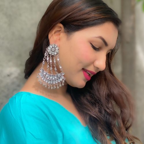 Afgani German Silver Oxidized Jhumki Earrings for Women (DESIGN 116)