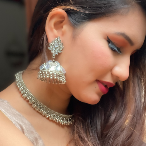 Afgani German Silver Oxidized Jhumki Earrings for Women (DESIGN 69)