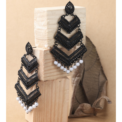 Aztec Motif Black Jhumkas (DESIGN 446)