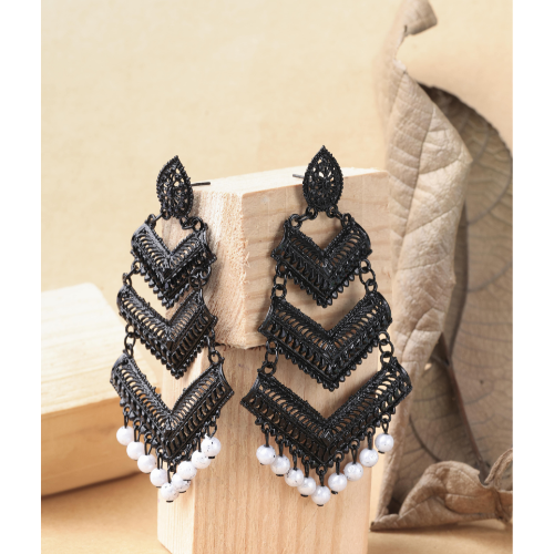 Aztec Motif Black Jhumkas (DESIGN 446)