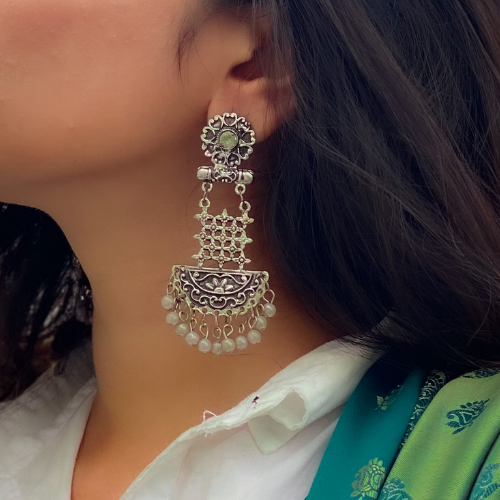 Afgani German Silver Oxidized Jhumki Earrings for Women (DESIGN 138)