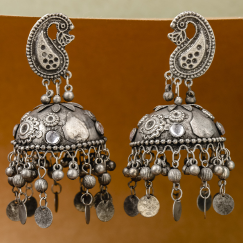Afgani German Silver Oxidized Jhumki Earrings for Women (DESIGN 490)