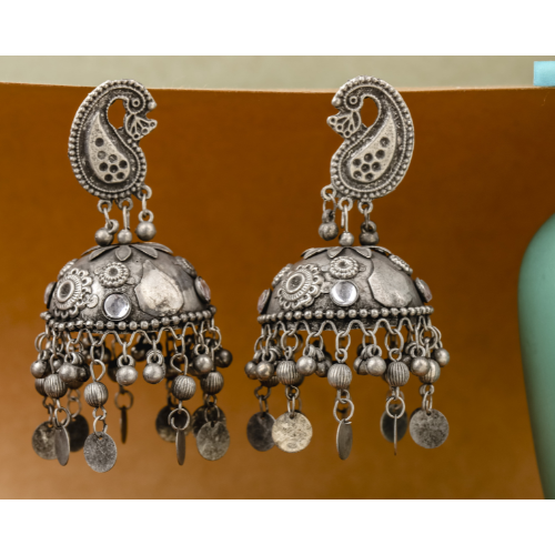 Afgani German Silver Oxidized Jhumki Earrings for Women (DESIGN 490)