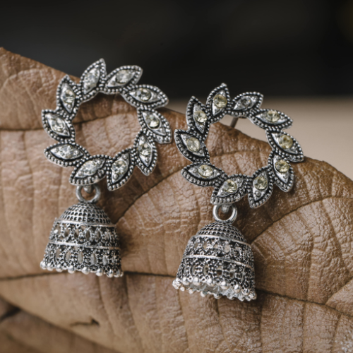 Afgani German Silver Oxidized Jhumki Earrings for Women (DESIGN 491)