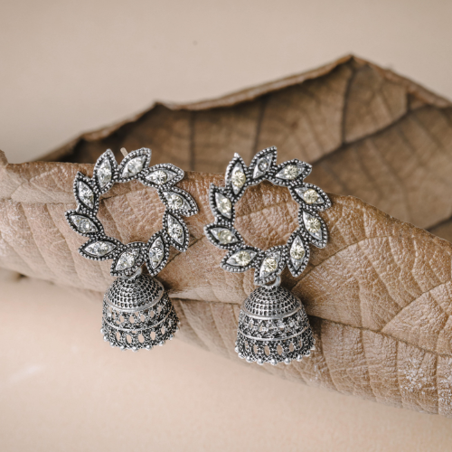 Afgani German Silver Oxidized Jhumki Earrings for Women (DESIGN 491)