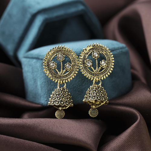 Golden Opulent Oxidised Jhumki Earrings (DESIGN 494)
