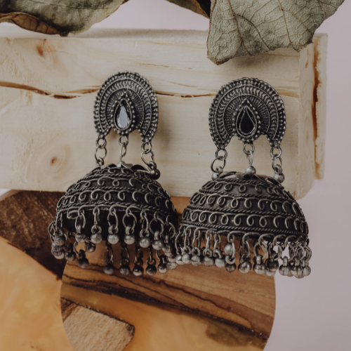 Afgani German Silver Oxidized Jhumki Earrings for Women (DESIGN 497)