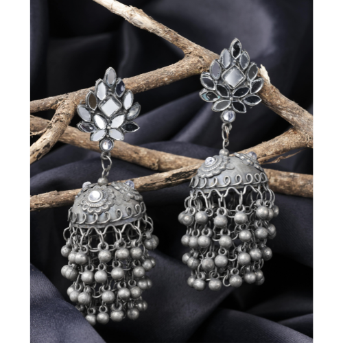 Afgani German Silver Oxidized Jhumki Earrings for Women (DESIGN 498)