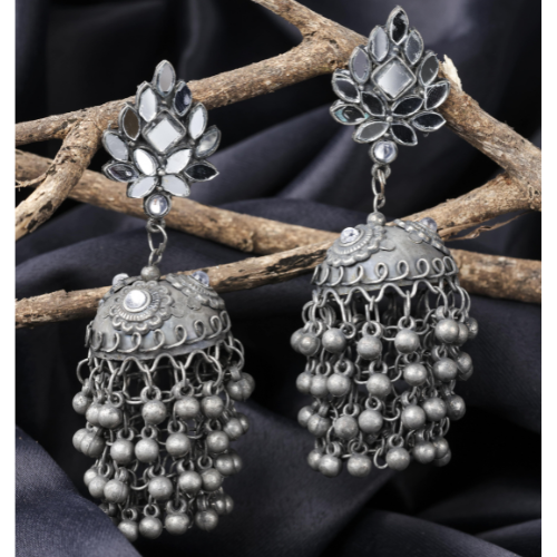 Afgani German Silver Oxidized Jhumki Earrings for Women (DESIGN 498)