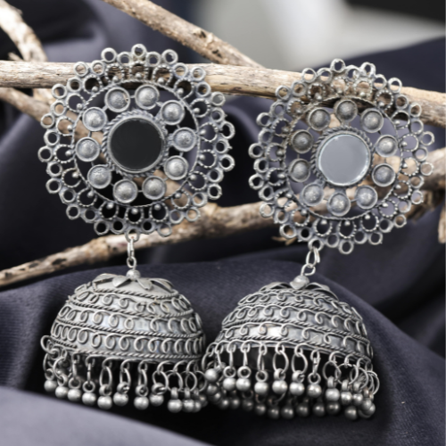 Floral Crest Oxidised Jhumkas (DESIGN 499)