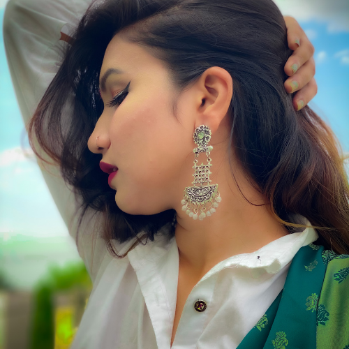 Afgani German Silver Oxidized Jhumki Earrings for Women (DESIGN 138)