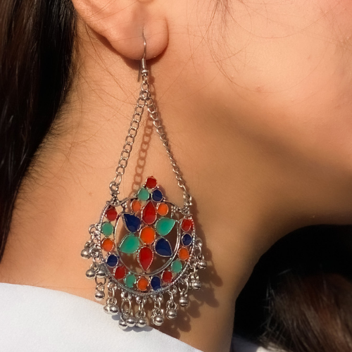 Afgani German Silver Oxidized Jhumki Earrings for Women (DESIGN 543)