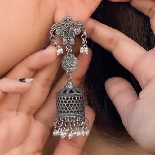 Afgani German Silver Oxidized Jhumki Earrings for Women (DESIGN 259)
