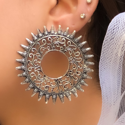 Afgani German Silver Oxidized Jhumki Earrings for Women (DESIGN 195)