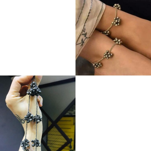 Bell Bouquet Oxidised Anklet (DESIGN 013)