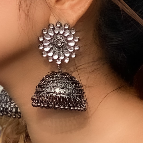 Afgani German Silver Oxidized Jhumki Earrings for Women (DESIGN 165)