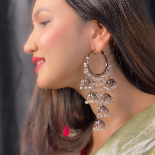 Afgani German Silver Oxidized Jhumki Earrings for Women (DESIGN 506)