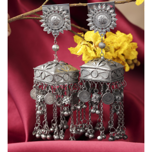 Afgani German Silver Oxidized Jhumki Earrings for Women (DESIGN 500)