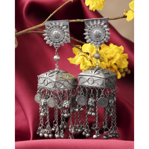 Afgani German Silver Oxidized Jhumki Earrings for Women (DESIGN 500)