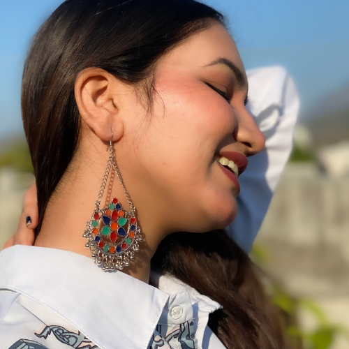 Afgani German Silver Oxidized Jhumki Earrings for Women (DESIGN 543)