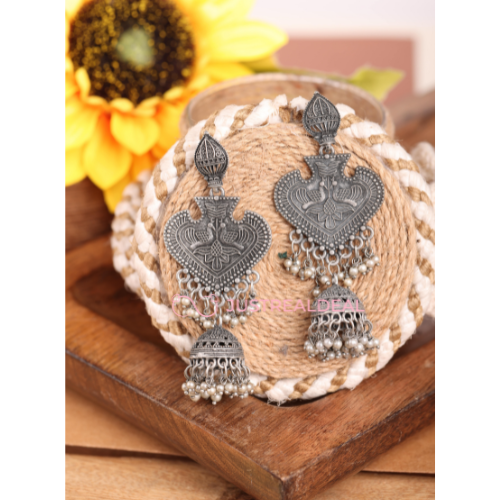 Afgani German Silver Oxidized Jhumki Earrings for Women (DESIGN 577)