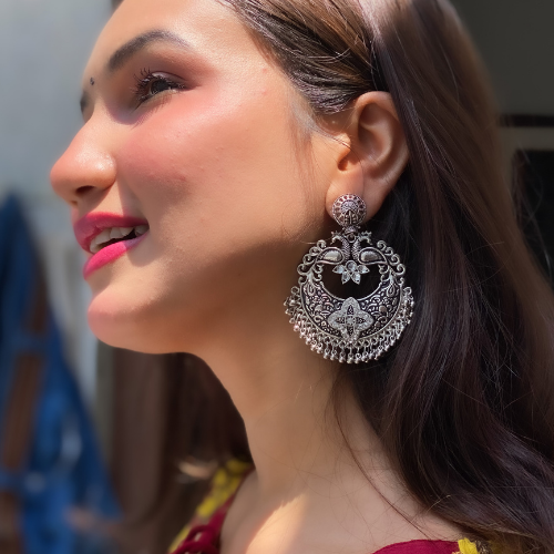Afgani German Silver Oxidized Jhumki Earrings for Women (DESIGN 07)